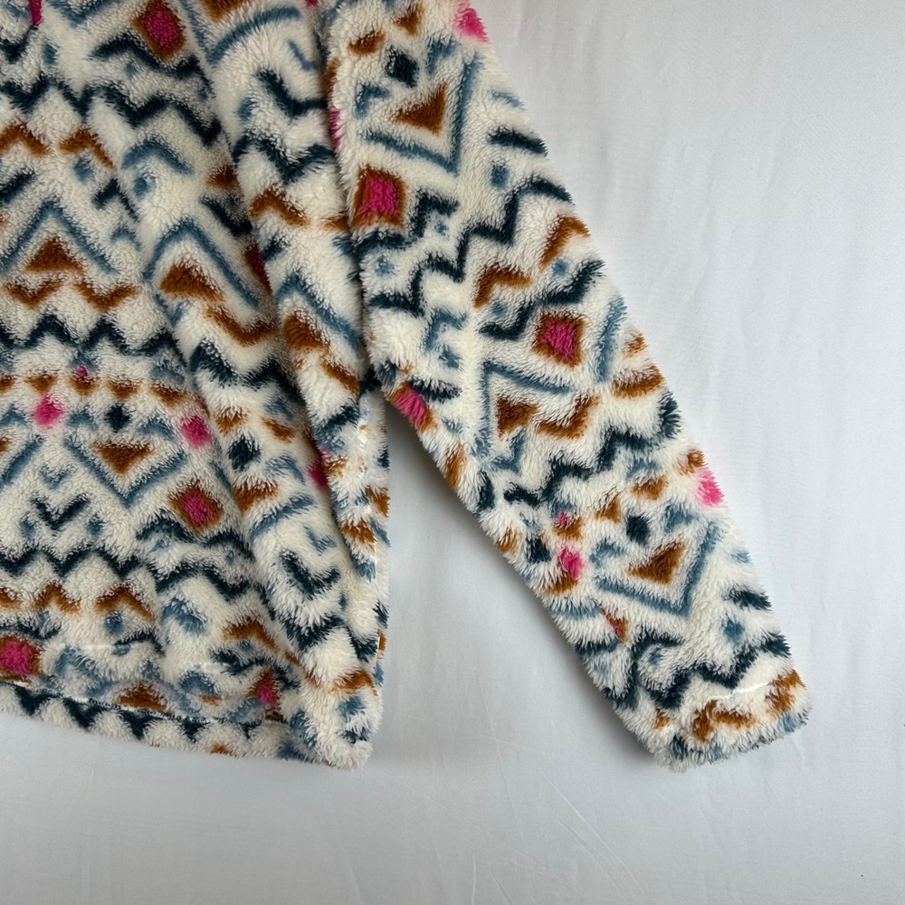 Eddie Bauer Womens Small Faux Fur Pullover Aztec Print Quarter Zip Pink Trim‎ - Picture 12 of 14